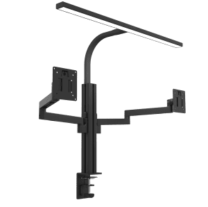 BRAS SUPPORT ECRAN DOUBLE AXIO AVEC LAMPE STRATA LUMINO NOIR UNILUX