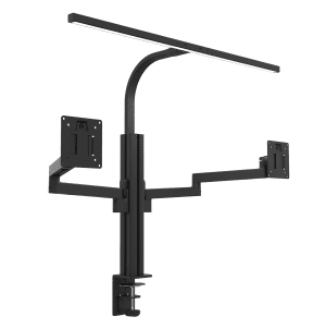 BRAS SUPPORT ECRAN DOUBLE AXIO AVEC LAMPE STRATA NOIR UNILUX