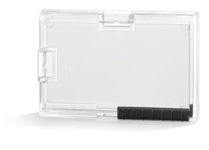 Porte-cartes de sécurité en plastique cristal transparent, avec compartiments individuel pour 1 carte. Idéal pour protéger les cartes magnétiques et les cartes RFID sensibles. Le bouton-poussoir  - boîte de 10