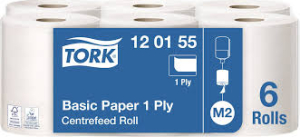 BOBINE D'ESSUYAGE 1 PLI A DEVIDAGE CENTRAL 300M BLANC M2 TORK - paquet de 6