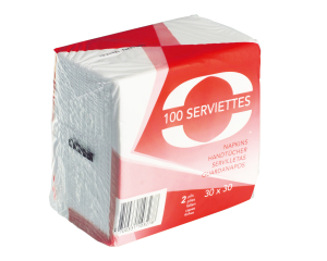 SERVIETTE DE TABLE JETABLE 30x30 2 PLIS BLANC - paquet de 3200