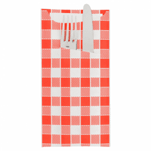 POCHETTE COUVERTS + SERVIETTE "JUST IN TIME" 11.2x22.5cm VICHY-ROUGE" - paquet de 400