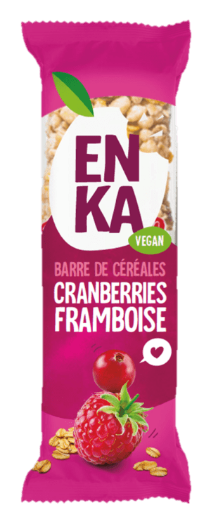 BARRE DE CEREALES CRANBERRIES ET FRAMBOISES 45Gr ENKA - boîte de 20