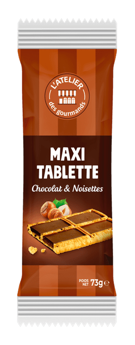 BISCUITS TABLETTES AU CHOCOLAT NOISETTES 73Gr L'ATELIER DES GOURMANDS - boîte de 20