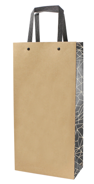 SAC KRAFT POIGNEES PLATES EN PAPIER TEXTURE 2 BOUTEILLES NOIR/HAVANE 19+9.5x38.5cm - paquet de 10