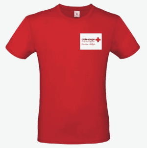T-SHIRT HOMME B&C PALTO 45G - MANCHES COURTES, COUPE TUBULAIRE, TAILLE S ROUGE + LOGO CROIX ROUGE IMPRESSION MARQUAGE COEUR LOGO MENSCHEN HELLEFEN IMPRESSION MARQUAGE DOS