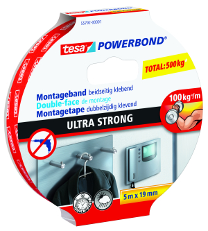 RUBAN ADHESIF DOUBLE FACE DE MONTAGE ULTRA STRONG 5m/19mm TESA