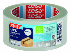 RUBAN ADHESIF EMBALLAGE PET RECYCLE 66mm/50m TRANSPARENT ULTRA STRONG RECYCLED TESA