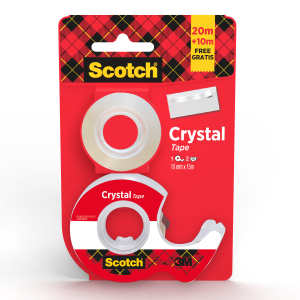 RUBAN ADHESIF CRYSTAL 600 19mm x 15m AVEC DEROULEUR SCOTCH + 1 ROULEAU GRATUIT