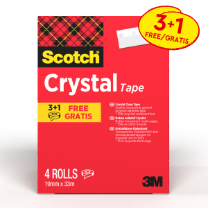 RUBAN ADHESIF CRYSTAL 600 19mm x 33m VALUE PACK 3+1 GRATUIT SCOTCH - boîte de 4