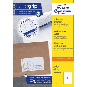 ETIQUETTE AVERY-ZWECKFORM 105/74 ULTRAGRIP 3427 - boîte de 800