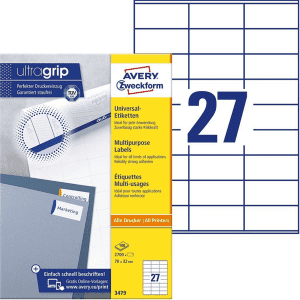 ETIQUETTE AVERY-ZWECKFORM 70/32 3479 ULTRAGRIP - boîte de 2700