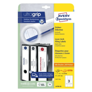 DOS DE CLASSEUR 8CM AUTOCOLLANT AVERY-ZWECKFORM LONG BLANC L4759 - pochette de 75