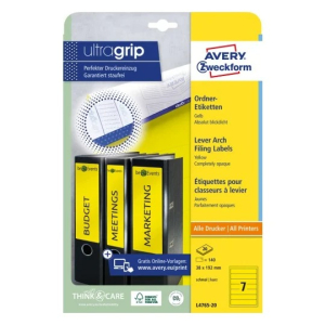 DOS DE CLASSEUR 4CM AUTOCOLLANT AVERY-ZWECKFORM ULTRAGRIP COURT JAUNE L4765 - pochette de 140