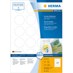 ETIQUETTE HERMA MOVABLES RONDE DIAM. 40MM BLANC 4476 - boîte de 2400