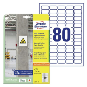 ETIQUETTE AVERY EXTRA FORTE 35.6/16.9 BLANC L7872 - boîte de 1600