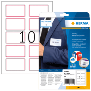 ETIQUETTE PORTE-NOMS HERMA 80x50 BLANC/CADRE ROUGE 4405 - boîte de 200