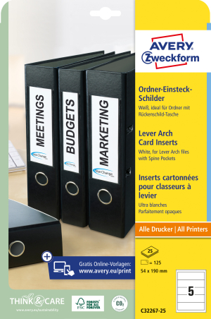 DOS DE CLASSEUR 8cm CARTON AVERY-ZWECKFORM BLANC C32267 - boîte de 25