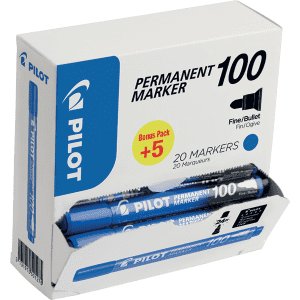 MARQUEUR PERMANENT 1mm PILOT 100 BLEU VALUE PACK - boîte de 15+5