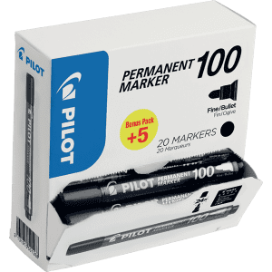 MARQUEUR PERMANENT 1mm PILOT 100 NOIR VALUE PACK - boîte de 15+5