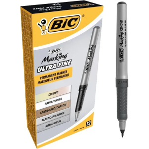 MARQUEUR PERMANENT POINTE ULTRA FINE NOIR BIC - boîte de 12