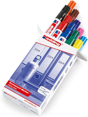 MARQUEUR PERMANENT 1.5mm EDDING 3000 ASSORTIS CORPS METAL - boîte de 10