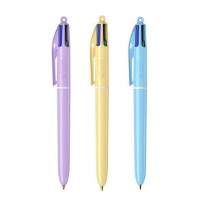 STYLO BILLE 4 COULEURS BIC CORPS PASTEL POINTE MOYENNE
