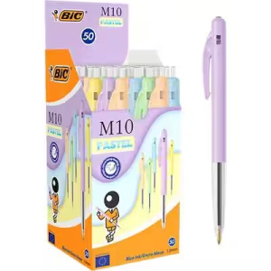 STYLO BILLE BIC M10 M BLEU COULEUR CORPS PASTEL ASSORTI - boîte de 50