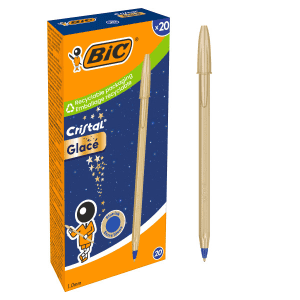 STYLO BILLE CRISTAL GLACE GOLD ECRITURE BLEU POINTE MOYENNE
