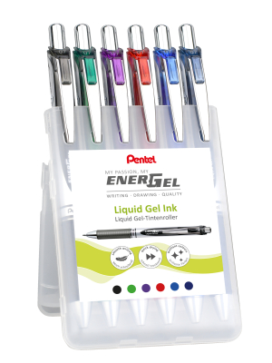 STYLO GEL PENTEL ENER-GEL BL77 RETRACTABLE ASSORTIS - boîte de 6