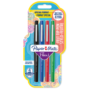 STYLO FEUTRE PAPER-MATE FLAIR ASSORTIS COULEURS CLASSIQUES - paquet de 4