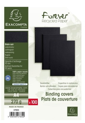 COUVERTURE POUR SPIRALE CARTON ASPECT CUIR NOIR 270Gr - boîte de 100