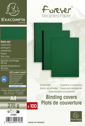 COUVERTURE POUR SPIRALE CARTON ASPECT CUIR VERT FONCE 270Gr - boîte de 100