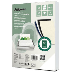 COUVERTURE POUR SPIRALE CARTON BRILLANT CHROMOLUX BLANC 250Gr FELLOWES - boîte de 100