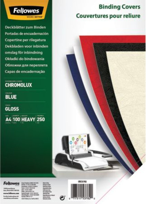 COUVERTURE POUR SPIRALE CARTON BRILLANT CHROMOLUX BLEU 250Gr - boîte de 100