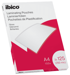 POCHETTE DE PLASTIFICATION A4 2x125 MICRONS GLOSS VALUE IBICO - boîte de 100