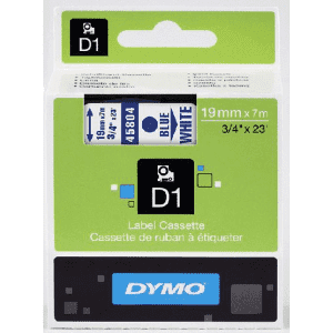 RUBAN CASSETTE DYMO D1 19MM BLEU/BLANC