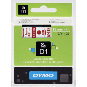 RUBAN CASSETTE DYMO D1 19MM ROUGE/BLANC