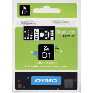 RUBAN CASSETTE DYMO D1 19MM BLANC/NOIR