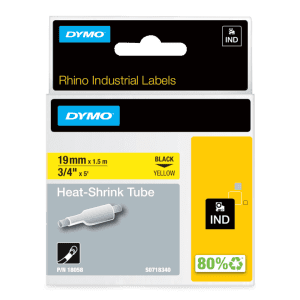 RUBAN CASSETTE DYMO RHINO THERMO-RETRACTABLE 19MM NOIR/JAUNE
