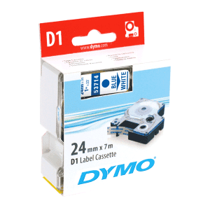 RUBAN CASSETTE DYMO D1 24mm Bleu/Blanc
