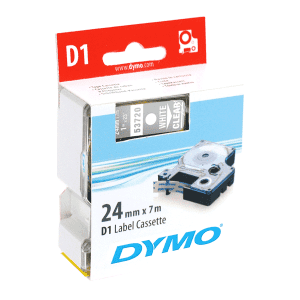 RUBAN CASSETTE DYMO D1 24mm Blanc/Transparent