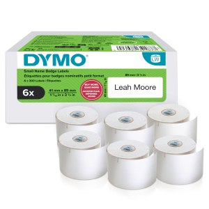 ETIQUETTE DYMO LABELWRITER BADGE 89/41 BLANC REPOSITIONNABLE VALUE PACK 6 ROULEAUX - boîte de 6