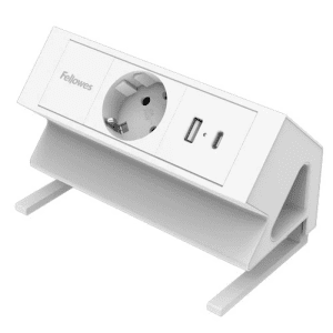 BLOC MULTIPRISE POWERDESK 1 POSITION AVEC USB-A ET USB-C BLANC NORME DE/LU FELLOWES