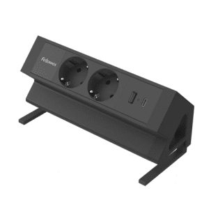 BLOC MULTIPRISE POWERDESK 2 POSITIONS AVEC USB-A ET USB-C NOIR NORME DE/LU FELLOWES