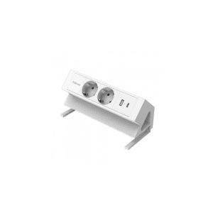 BLOC MULTIPRISE POWERDESK 2 POSITIONS AVEC USB-A ET USB-C BLANC NORME DE/LU FELLOWES