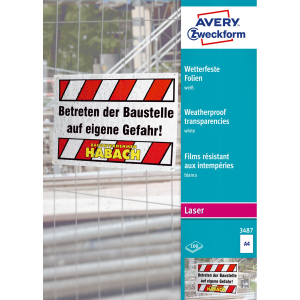 FILM POLYESTER A4 BLANC AVERY 3487 - boîte de 100
