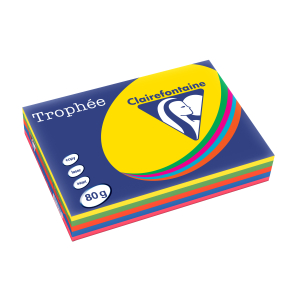 PAPIER CLAIREFONTAINE TROPHEE A4 80Gr COULEURS INTENSES ASSORTIES - ramette de 500