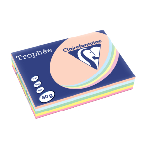 PAPIER CLAIREFONTAINE TROPHEE A4 80Gr COULEURS ASSORTIES PASTEL - ramette de 500