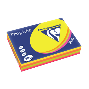 PAPIER CLAIREFONTAINE TROPHEE A4 80Gr COULEURS ASSORTIES FLUO - ramette de 500